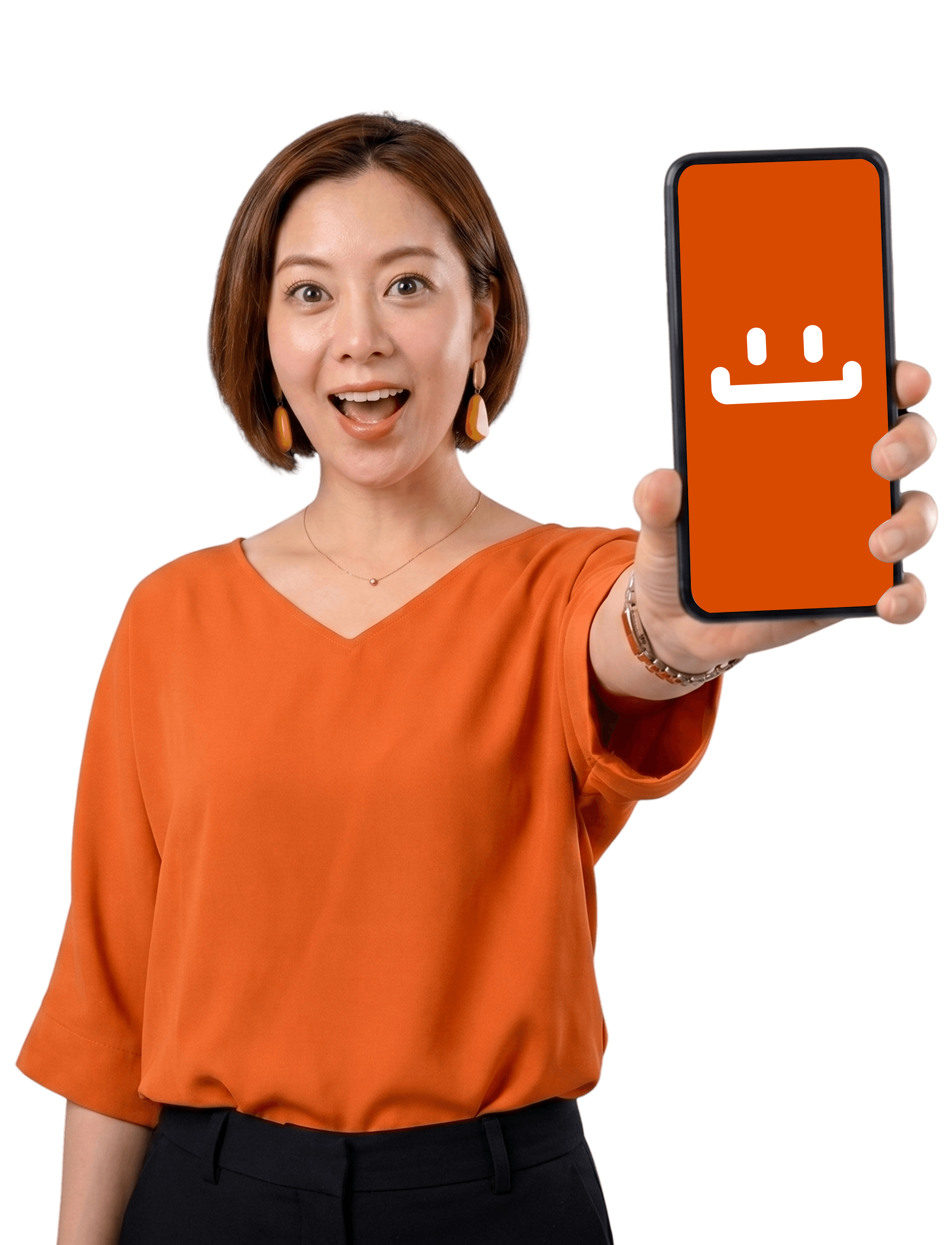Vendedora mostrando o Poklink no celular